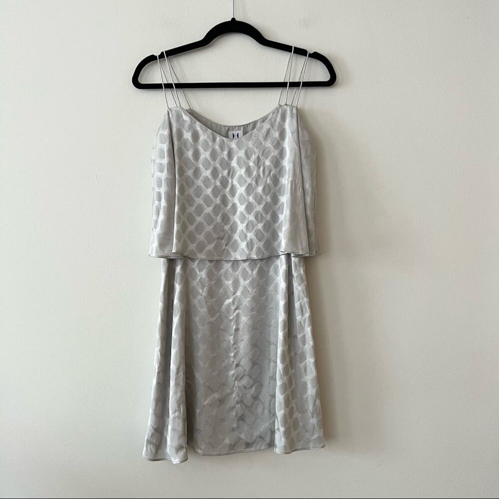 Halston Heritage Silver Silk Tiered Mini Dress